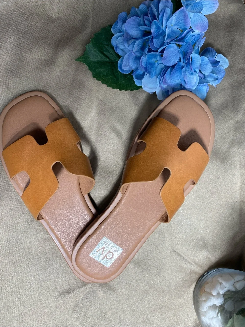 DV by Dolce Vita Cognac Brown Cutout Slide Sandals for Women Size 8